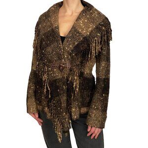 Cole Haan Plaid Fringe Wool Shacket